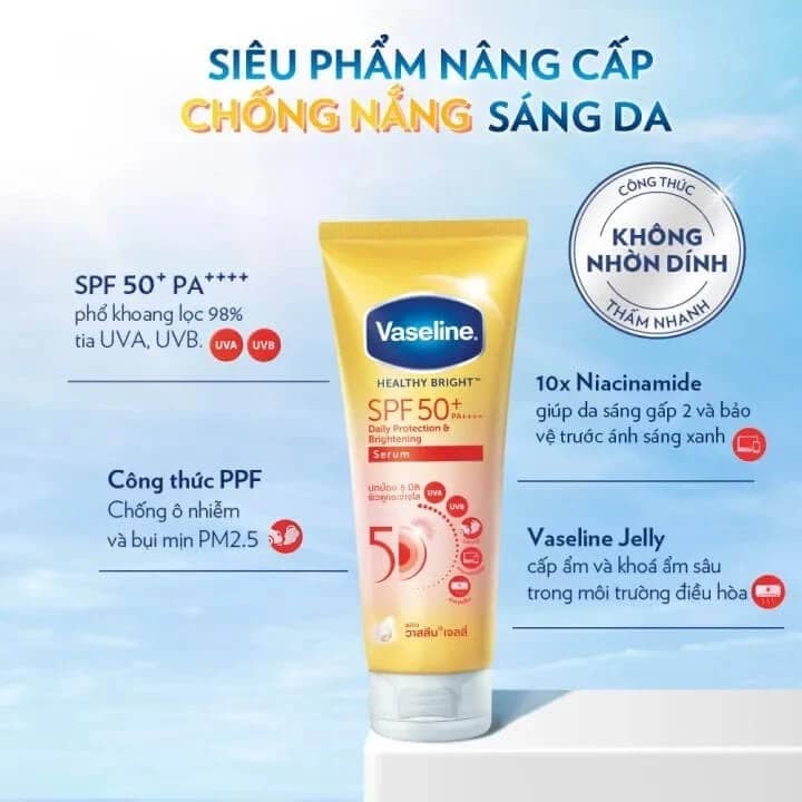Serum chống nắng cơ thể sáng da Vaseline Healthy Bright SPF 50+ PA++++
