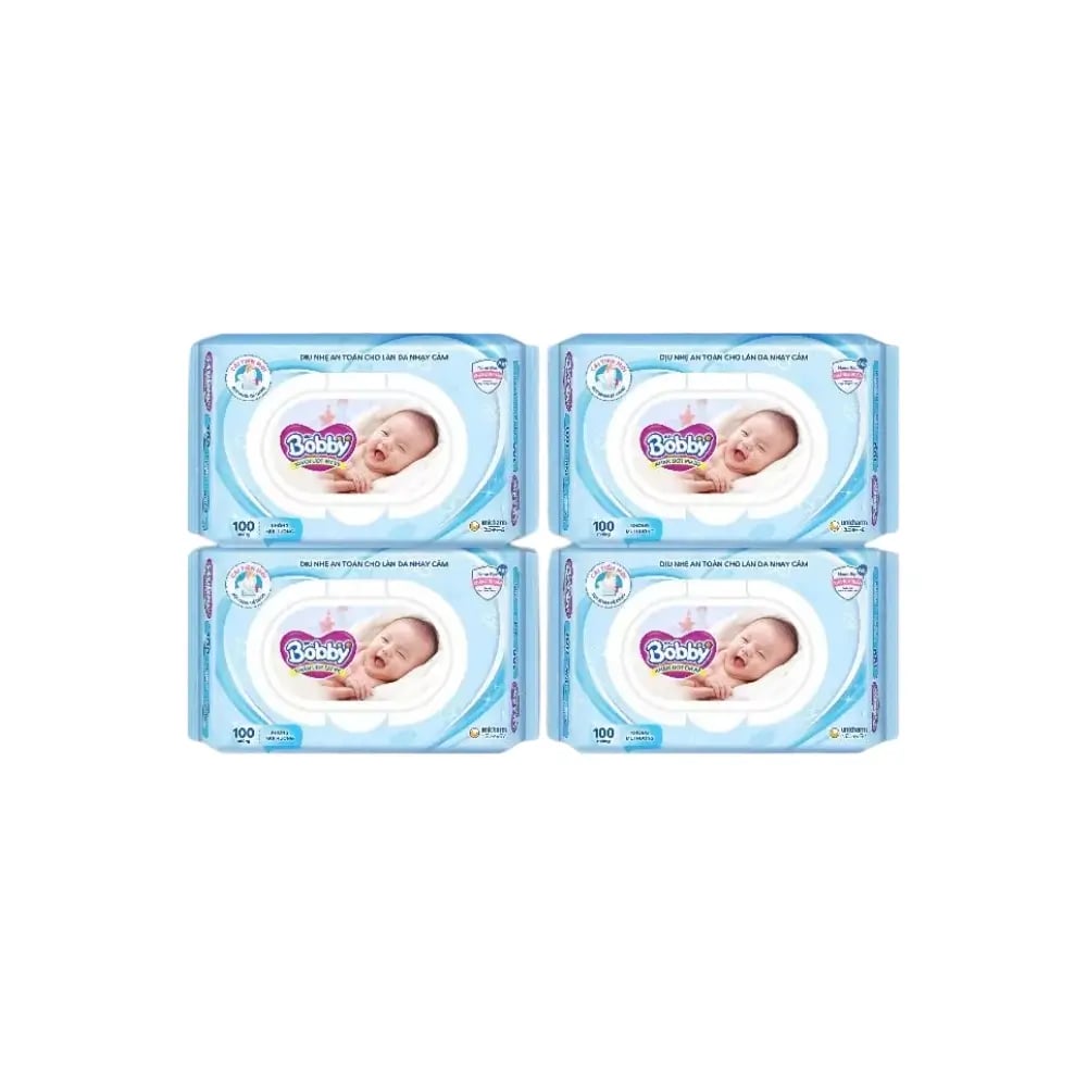 Bộ 4 gói Khăn ướt Bobby không mùi