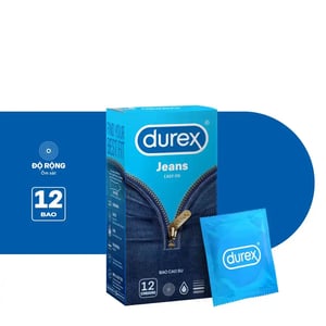 Bao cao su Durex Jeans cơ bản, bôi trơn, size 52.5mm, hộp 12 bao