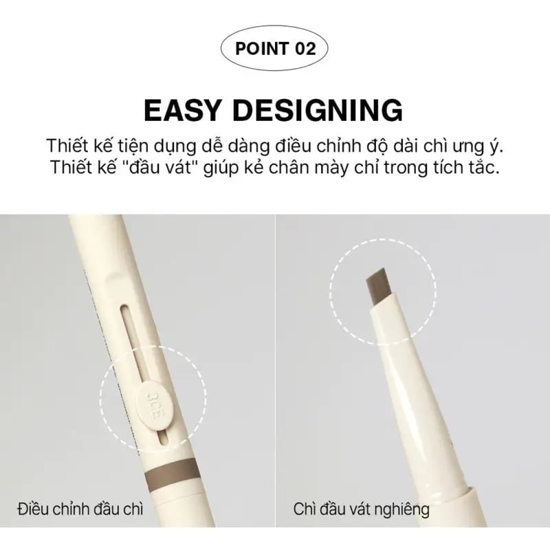 Bút kẻ mày 3CE Easy Brow ​Designing Pencil dễ sử dụng