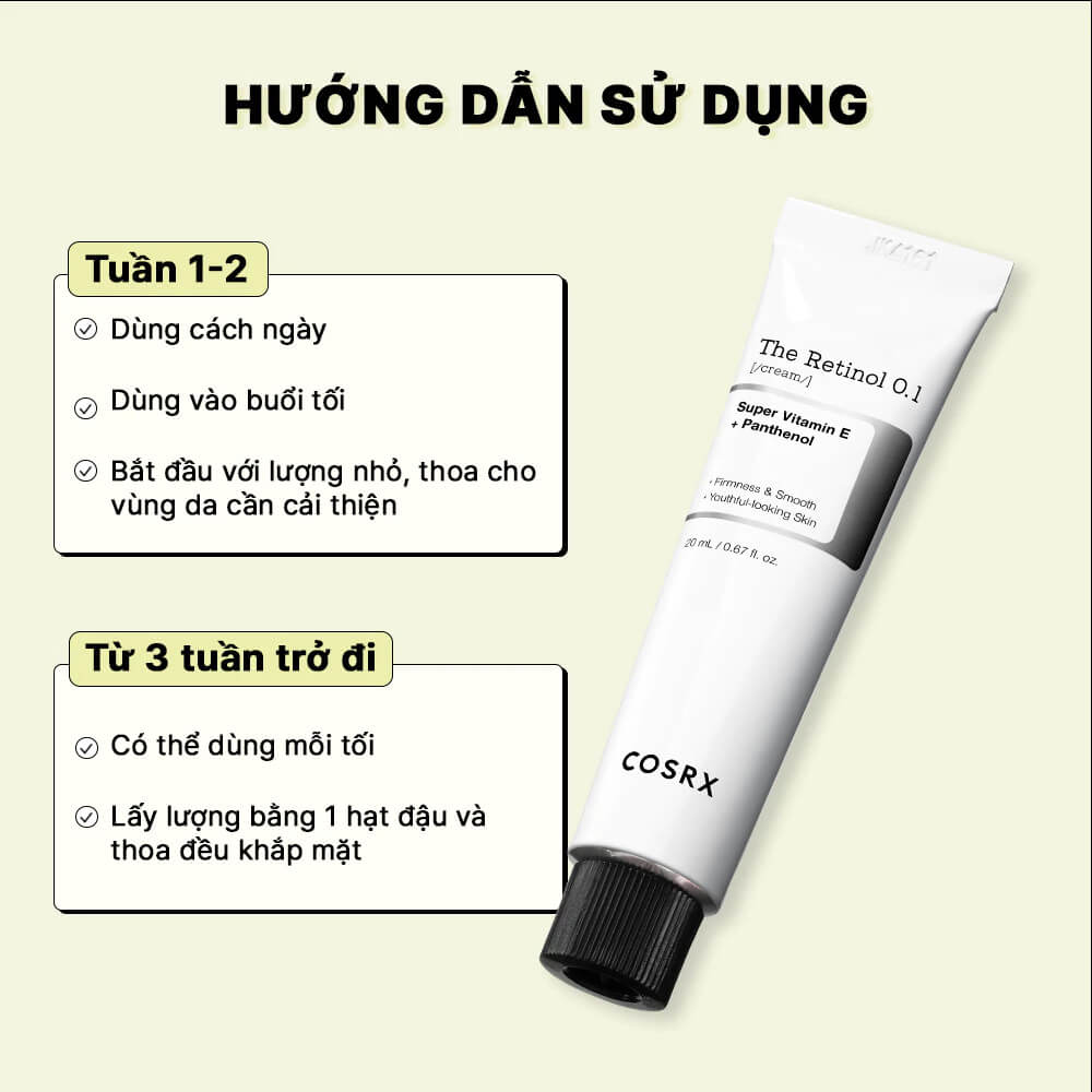 Hướng dẫn sử dụng Cosrx The retinol 0.1 cream Hướng dẫn sử dụng Cosrx The retinol 0.1 cream