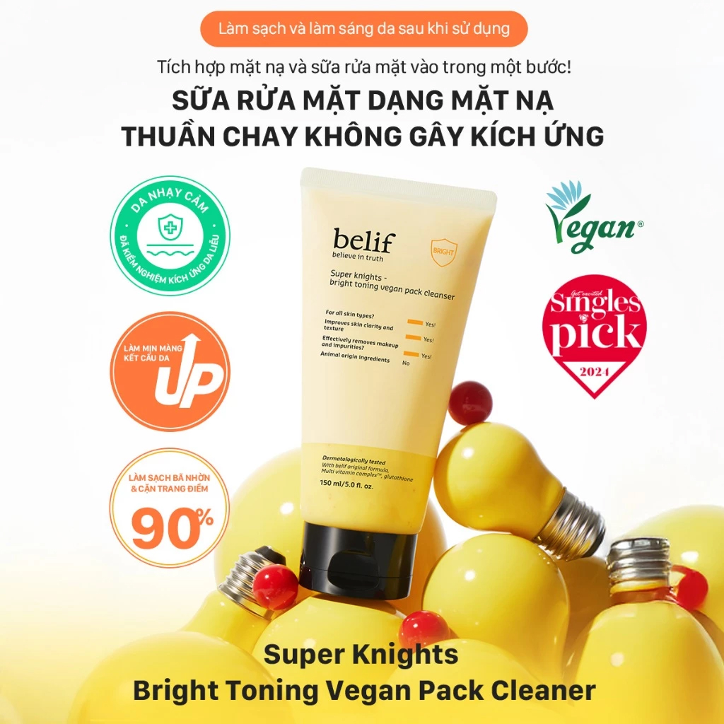 Sữa rửa mặt Belif Super Knights Bright Toning Vegan Pack Cleanser Sữa rửa mặt Belif Super Knights Bright Toning Vegan Pack Cleanser